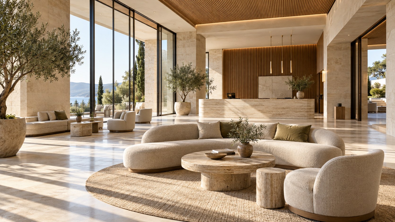 Vestíbul hoteler contemporani amb llum natural